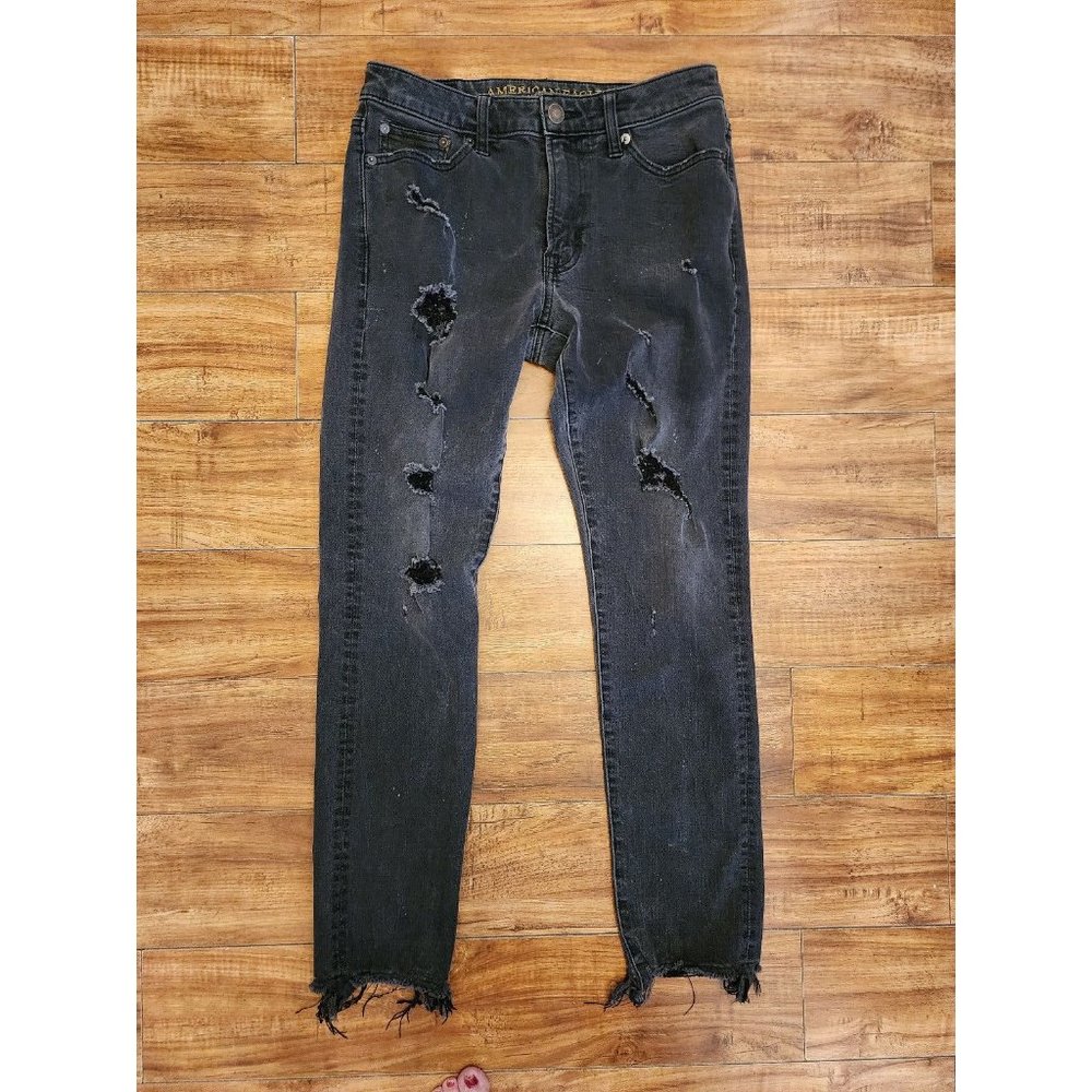Mens 30x30 American Eagle Extreme Flex 4 jeans: Slim fit, Black wash, distressed